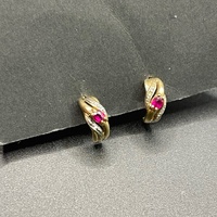 Ladies 9ct Yellow Gold Gemstone Semi Hoop Earrings