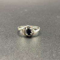 Ladies 9ct White Gold Blue Sapphire & Diamond Ring