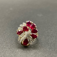 Ladies 9ct Yellow Gold Red Gemstone & Diamond Ring