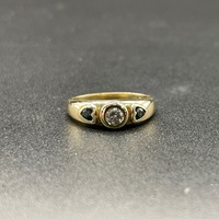 Ladies 9ct Yellow Gold Blue Gemstone and CZ Ring