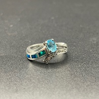 Ladies 925 Sterling Silver Blue Stone & Opal Ring