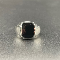 Mens 925 Sterling Silver Black Stone Ring