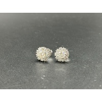 Ladies 9ct White Gold Natural Diamond Cluster Stud Earrings