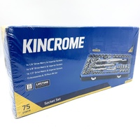 Kincrome K28091 75Pc Socket Set 1/4", 3/8", 1/2" Drive Metric & SAE Ratchet Tool Kit