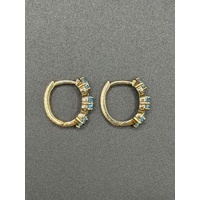 Ladies 9ct Yellow Gold Blue Gemstone & Diamond Huggie Hoop Earrings