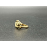 Unisex 9ct Yellow Gold Green Eyed Snake Ring 