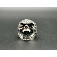 Mens 925 Sterling Silver Red Stone Skull Ring