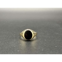 Mens 9ct Yellow Gold Black Gemstone Ring