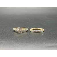 Ladies 9ct Yellow Gold Diamond Cluster Wedding Ring Set