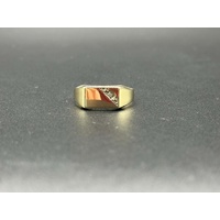 Mens 9ct Yellow Gold Diamond Signet Ring