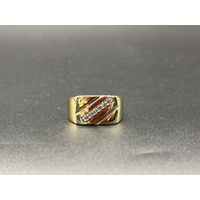 Mens 9ct Yellow Gold Diamond Signet Ring