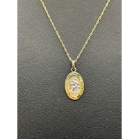 Unisex 10ct Yellow Gold Curb Link Chain & St Christopher Pendant 