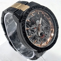 MEGALITH Wolf Men's Quartz Watch Black Gold Stainless Steel Bracelet 3ATM