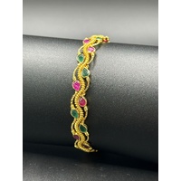 Ladies 21ct Yellow Gold Round Gemstone Bangle
