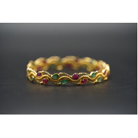 Ladies 21ct Yellow Gold Round Red & Pink Gemstone Bangle