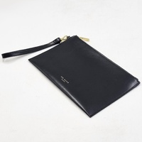 Ted Baker London Black Leather Envelope Wristlet Clutch Zip Pouch Gold Tones
