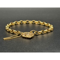 Ladies 9ct Yellow Gold Mum Heart Locket Belcher Link Bracelet