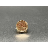 Mens 22ct Yellow Gold Round Sovereign Coin Set In 9ct Ring