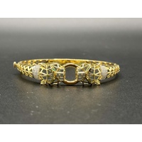 Unisex 18ct Yellow Gold Panther Green Gemstone Bangle