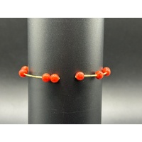Ladies 18ct Yellow Gold Red Bead Cuff Bangle