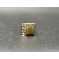 Mens 14ct Yellow Gold Green Gemstone and Diamonds Ring
