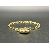 Ladies 18ct Yellow Gold Cable Link Heart Charm Bracelet