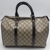 Authentic Gucci GG Supreme Joy Medium Boston Bag Beige Ebony Handbag 