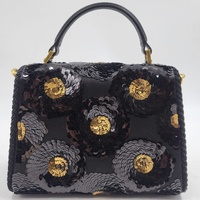 Authentic Valentino Garavani VSLING Mini Black Sequin Top Handle Bag Gold Chain