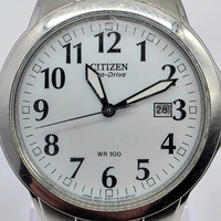 Citizen Eco-Drive E111 White Dial Silver Steel Mens Watch Date WR100