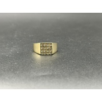 Mens 9ct Yellow Gold Diamond Signet Ring