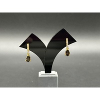 Ladies 9ct Yellow Gold Brown Quartz & CZ Drop Earrings