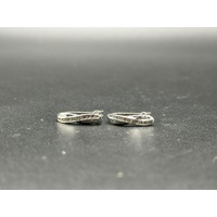 Ladies 9ct White Gold Diamond Oval Hoop Earrings
