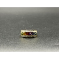 Unisex 18ct Yellow Gold Multi-Coloured Gemstone & Diamond Ring