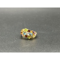 Ladies 9ct Yellow Gold Rainbow Coloured Gemstone Ring