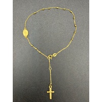 Ladies 18ct Yellow Gold Rosary Bracelet with Cross & Mother Mary Charms