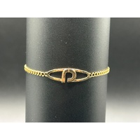 Unisex 18ct Yellow Gold Curb Link Patterned Plaque Bracelet