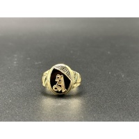 Mens 10ct Yellow Gold Diamond & Black Onyx Initial “A” Ring