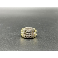Mens 9ct Yellow Gold Diamond Cluster Ring