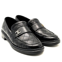 CHANEL Black Quilted Leather CC Logo Flat Loafers Shoes EU 36.5C AU 6 6.5