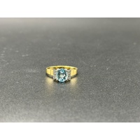 Ladies 18ct Yellow Gold Blue-Coloured Gemstone & Diamond Ring