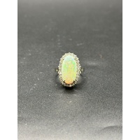 Ladies 14ct White Gold White Opal & Diamond Ring