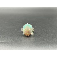 Ladies 18ct White Gold Opal & Diamond Ring
