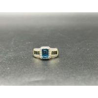 Ladies 9ct Yellow Gold Aquamarine & Diamond Ring