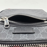 Gucci GG Supreme Black Grey Small Messenger Crossbody Bag Web Strap + COA