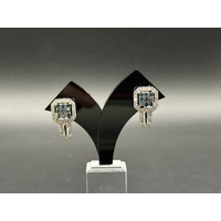 Ladies 10ct White Gold Diamond & Blue Gemstone Earrings
