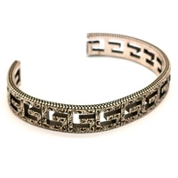 Gucci Square G Cuff Bracelet Aged Sterling Silver AG925 Italy with Box Papers