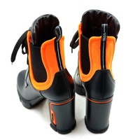 PRADA Runway Leather Neoprene Ankle Boots Black Orange Lace Up EU 37.5 Block Heel