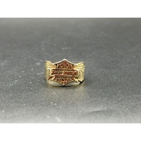 Mens 9ct Yellow Gold Harley Davidson Shield Design Ring