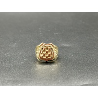 Mens 9ct Yellow Gold Checkered Shield Ring