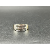 Mens 9ct Yellow Gold Diamond Band Ring
